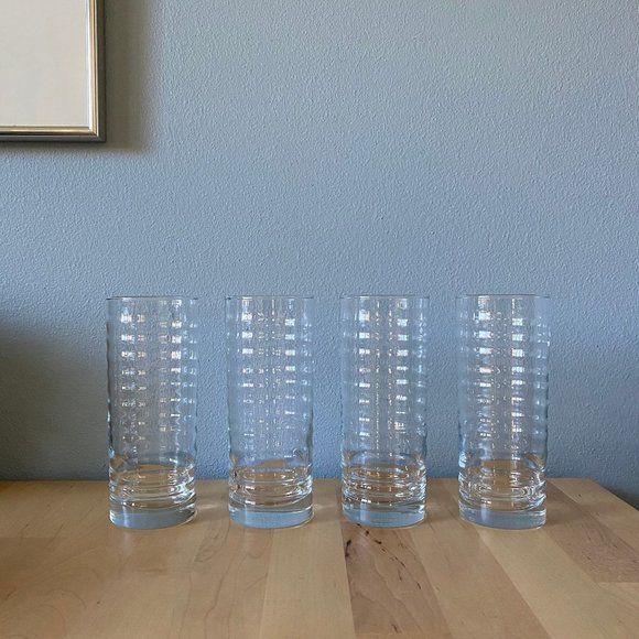 Vintage Other - S/4 Tall Vintage Clear Ribbed Glasses